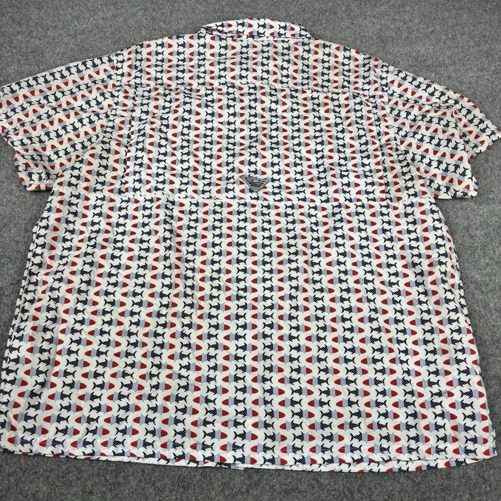 Columbia PFG Fishing Shirt Mens 2XL Red White Blue‎ All Over Print Fish Outdoors